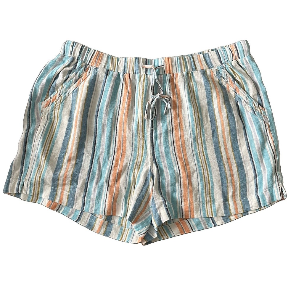 Briggs Women's XL Linen Blend Pull-On Shorts Coastal Stripe Boho Comfort Beach - Picture 2 of 10